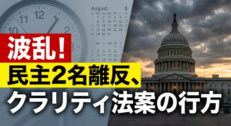 クラリティ法案、7月22日新テキスト公開——DOJ単独執行条項で民主党2名が離反、上院採決は8月7日前ラストチャンス