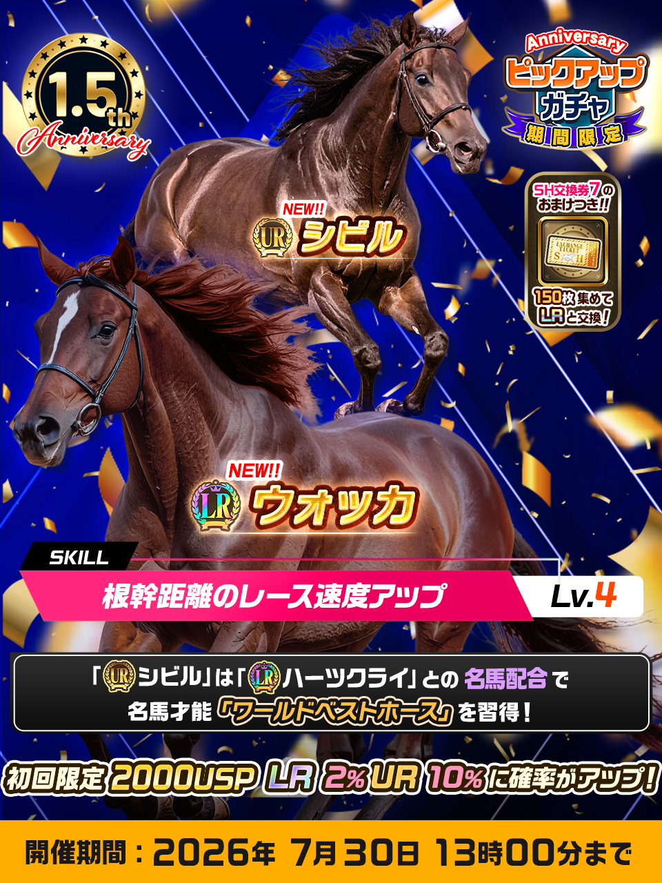 競馬BCG『UNIVERSAL STALLION RE(ユニスタRE)』、サービス開始1.5周年記念キャンペーンを開催！